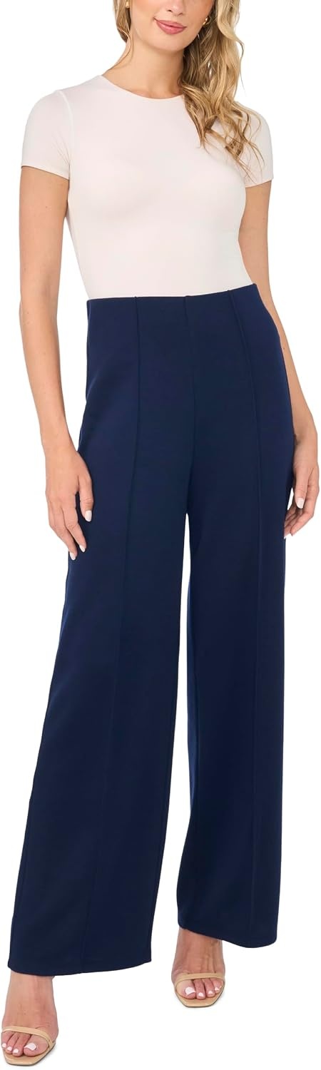 image:imageVince Camuto Womens Relaxed Wide Leg Pull on Trouser PantClassic Navy