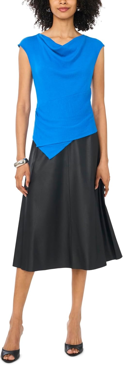 image:imageVince Camuto Womens Short Sleeve Draped Front TopMoroccan Blue
