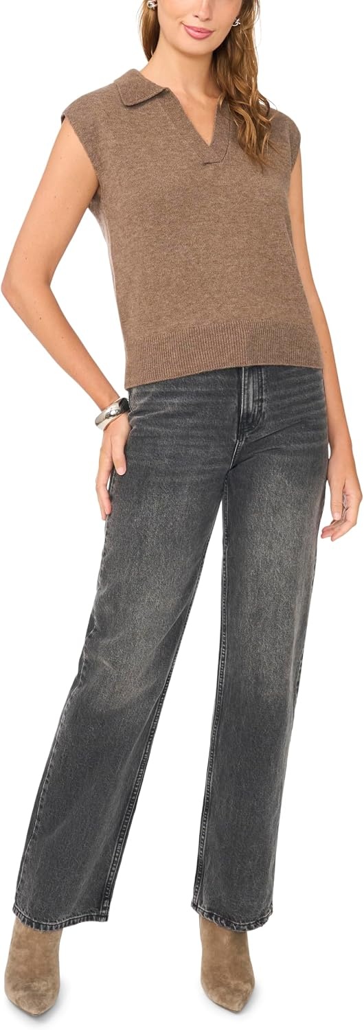 image:imageVince Camuto Womens Sleeveless Johnny Collar TankDeep Sandstone