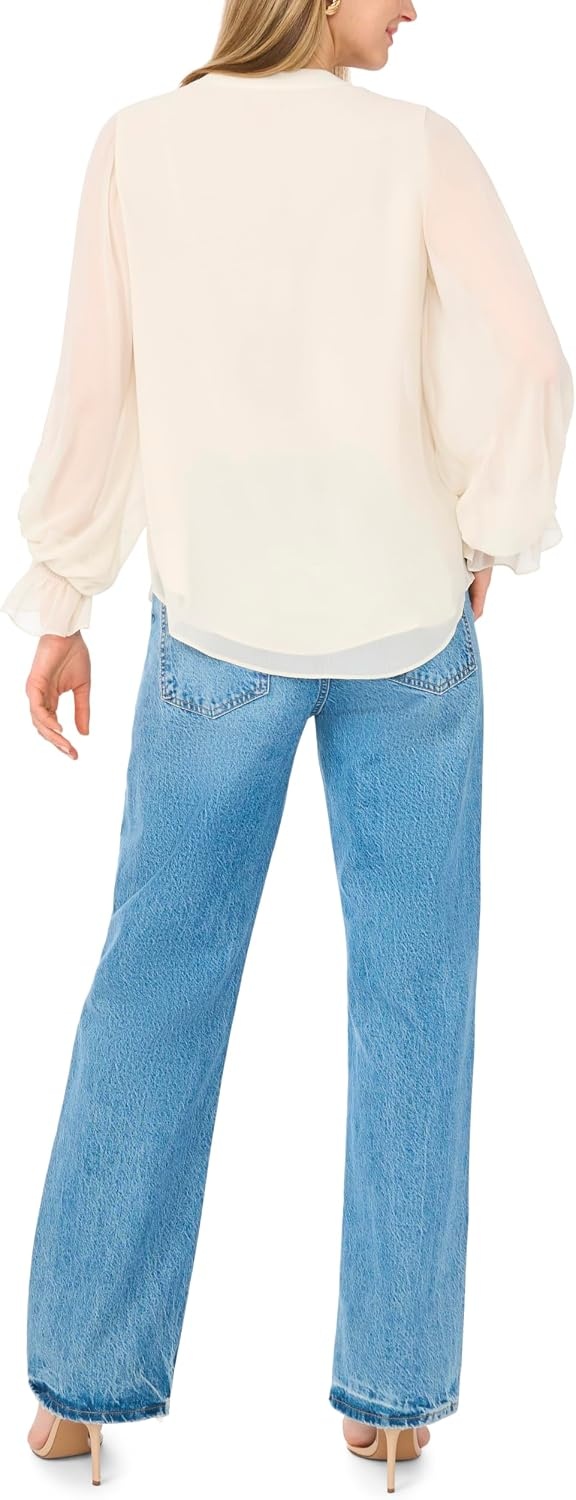 image:imageVince Camuto Womens Split Neck Long Sleeve Blouse with Smocked CuffNew Ivory