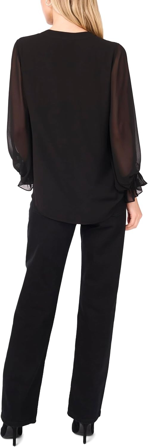 image:imageVince Camuto Womens Split Neck Long Sleeve Blouse with Smocked CuffRich Black