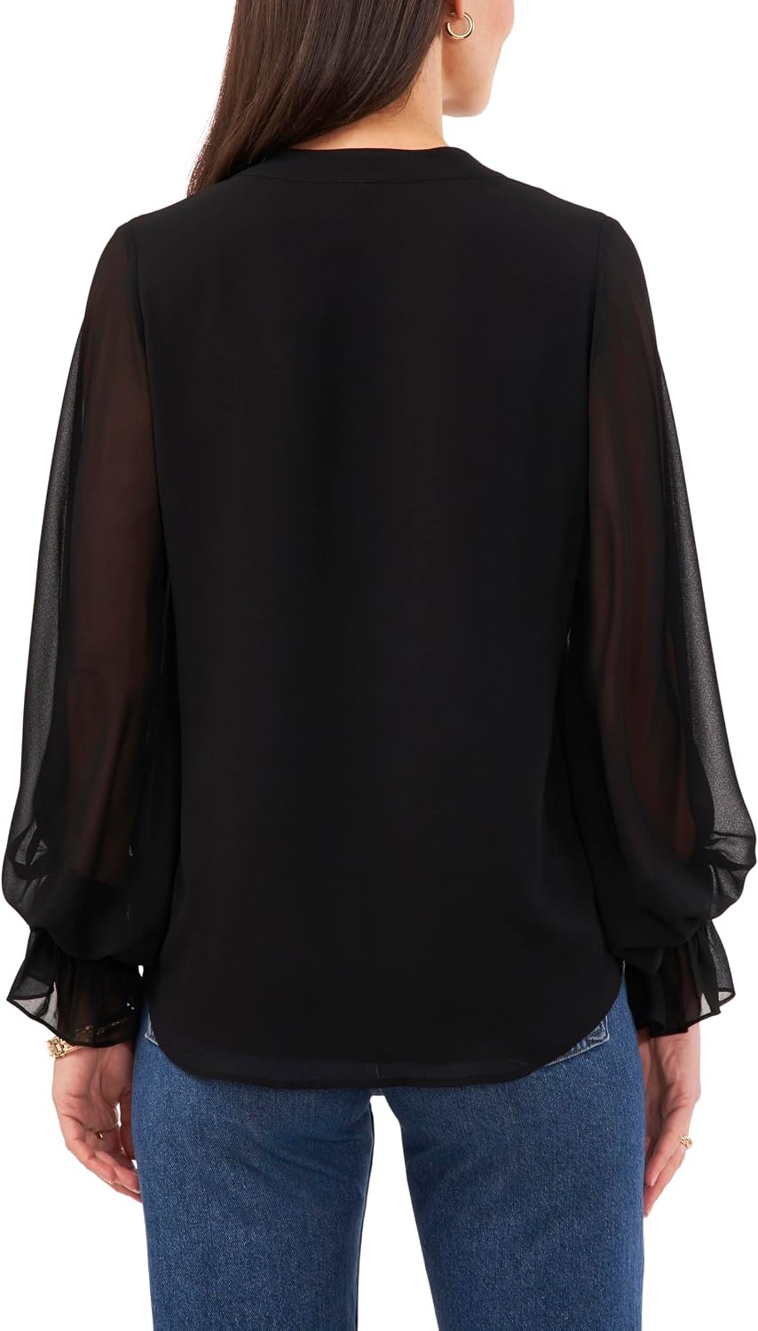 image:imageVince Camuto Womens Split Neck Long Sleeve Blouse with Smocked CuffRich Black