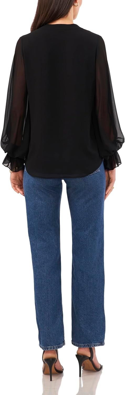 image:imageVince Camuto Womens Split Neck Long Sleeve Blouse with Smocked CuffRich Black