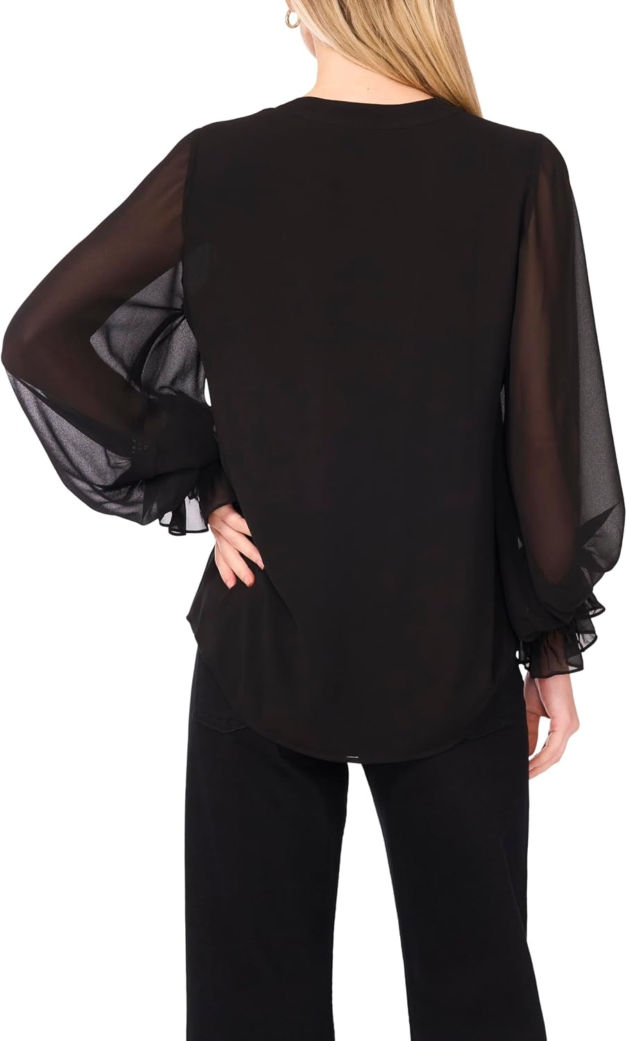 image:imageVince Camuto Womens Split Neck Long Sleeve Blouse with Smocked CuffRich Black