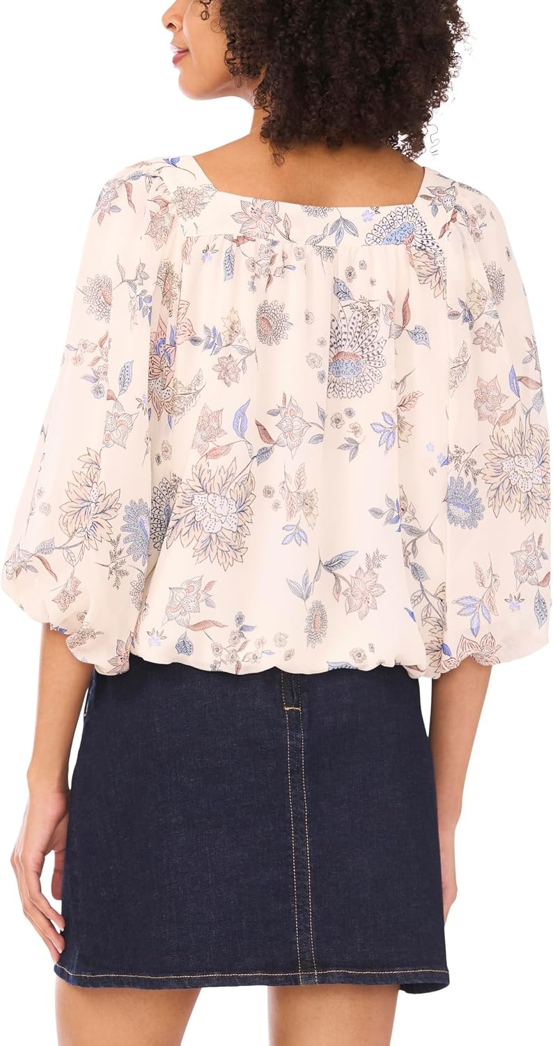 image:imageVince Camuto Womens Square Neck Bubble Blouse138 Vanilla Ice