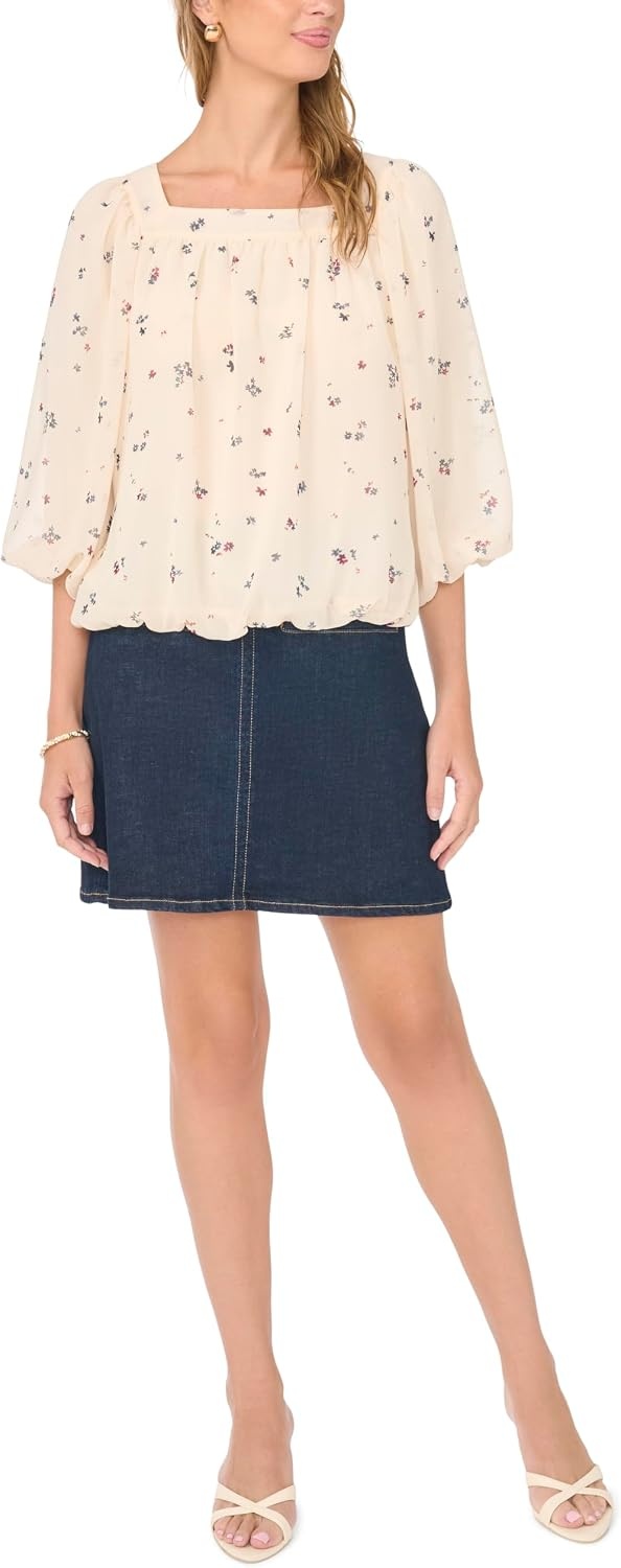 image:imageVince Camuto Womens Square Neck Bubble BlouseSand Drift