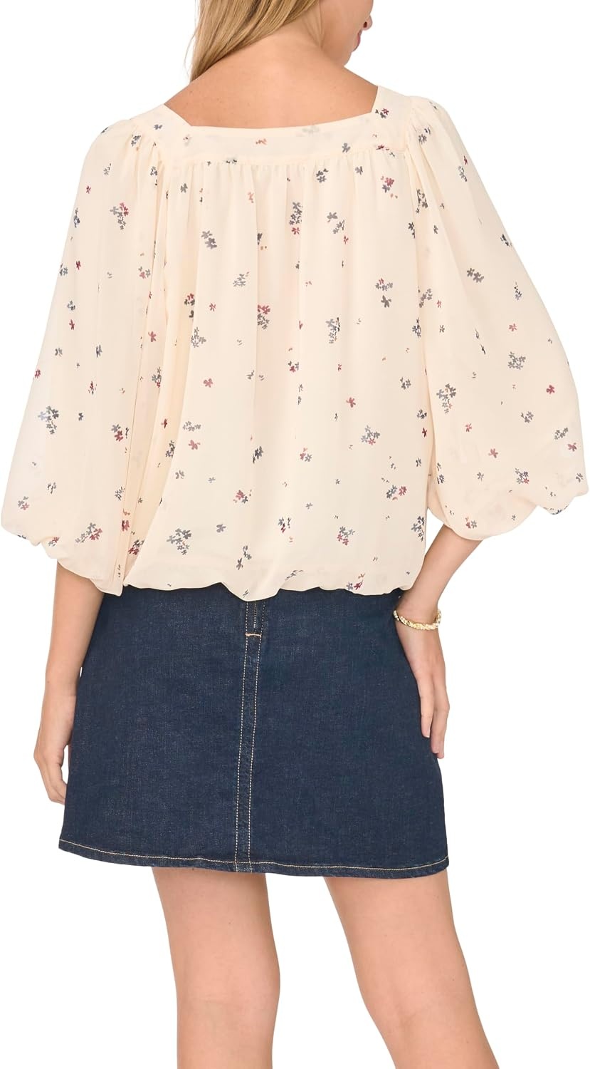 image:imageVince Camuto Womens Square Neck Bubble BlouseSand Drift