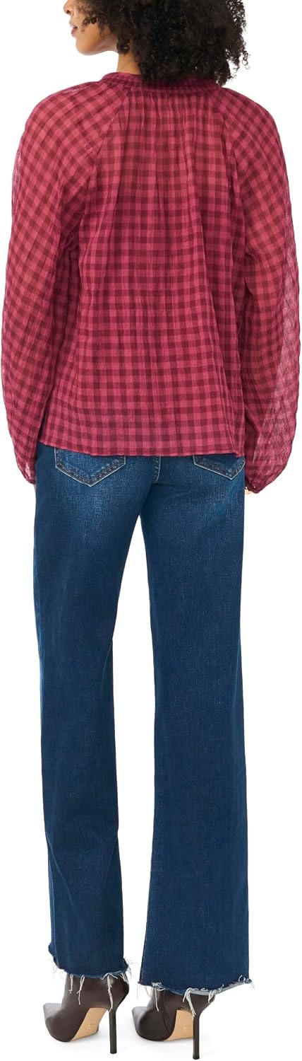 image:imageVince Camuto Womens Tie Neck Shirring Long Sleeve Peasant BlouseCrisp Merlot