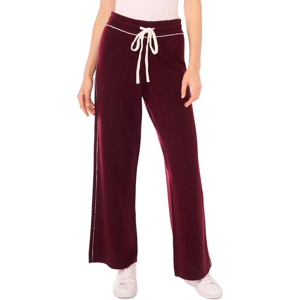 image:imageVince Camuto Womens Contrast Top Stitch Sweatpant with DrawstringWine