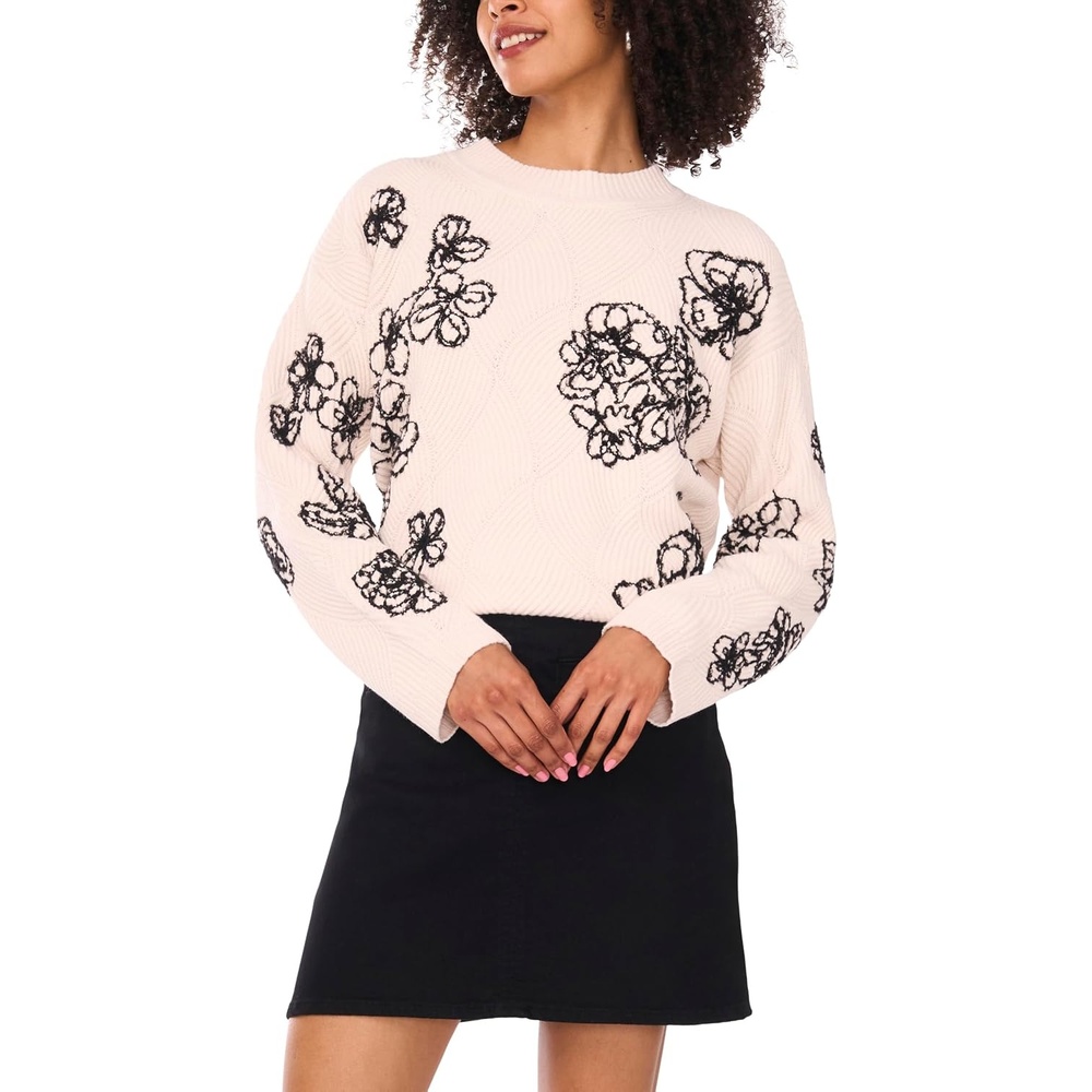 image:imageVince Camuto Womens Embroidery Long Sleeve Crew Neck SweaterSugar Heather