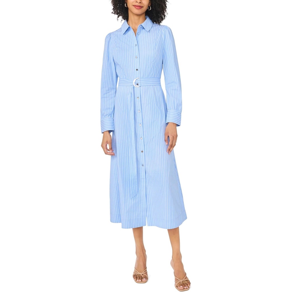 image:imageVince Camuto Womens Long Sleeve Princess Pleat Shirt Midi DressChambray Blue