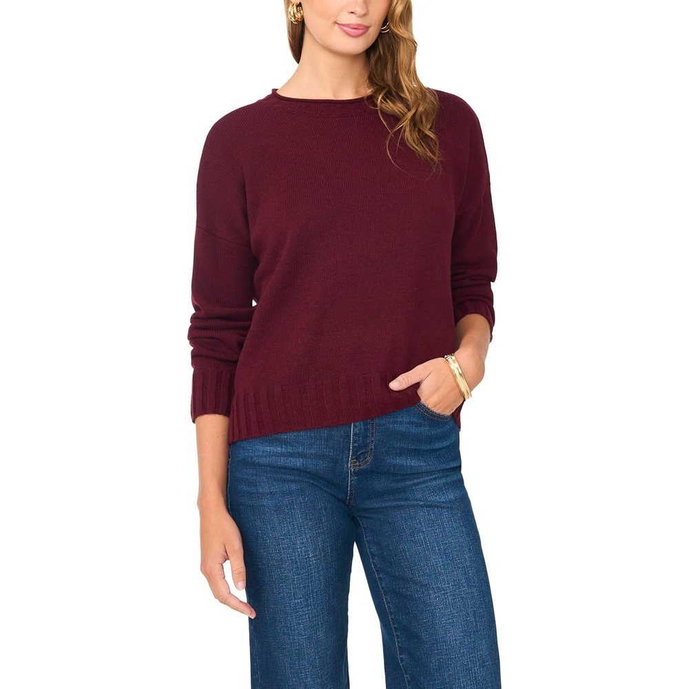 image:imageVince Camuto Womens Long Sleeve Roll Neck Crew Neck SweaterRich Burgundy