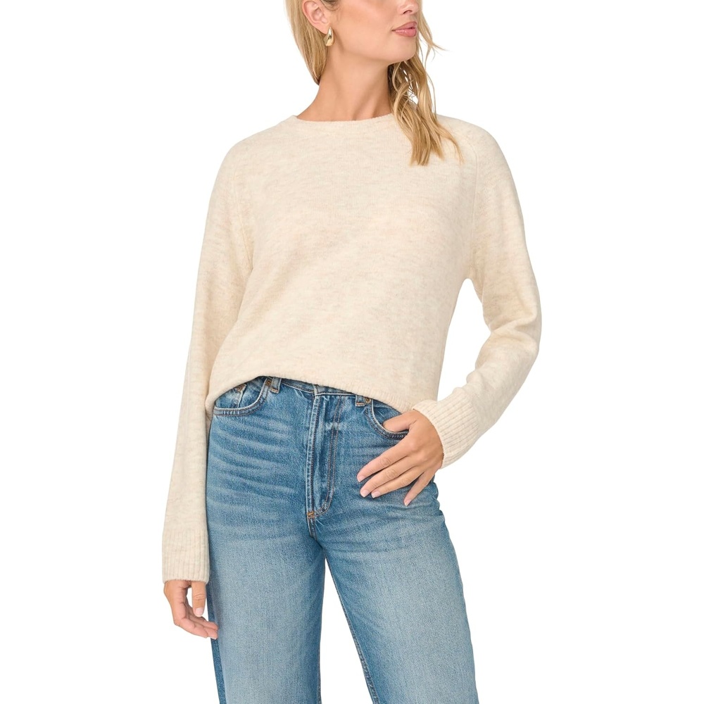 image:imageVince Camuto Womens Long Sleeve Saddle Shoulder Crew Neck SweaterMalted