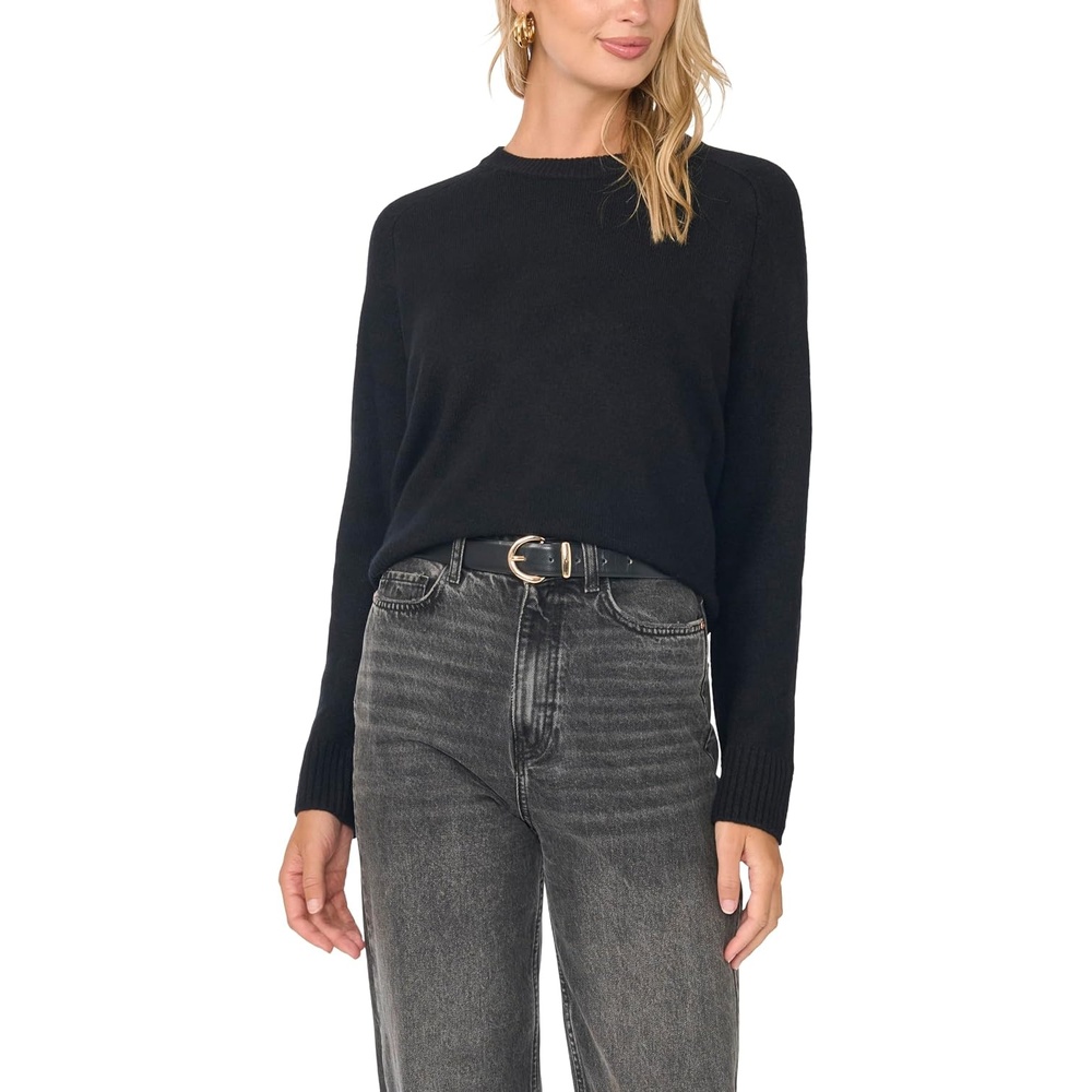 image:imageVince Camuto Womens Long Sleeve Saddle Shoulder Crew Neck SweaterRich Black