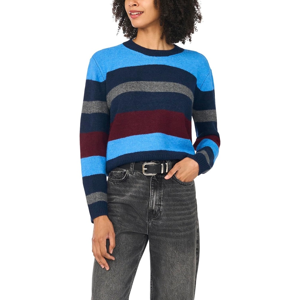 image:imageVince Camuto Womens Long Sleeve Striped Crew Neck SweaterClassic Navy