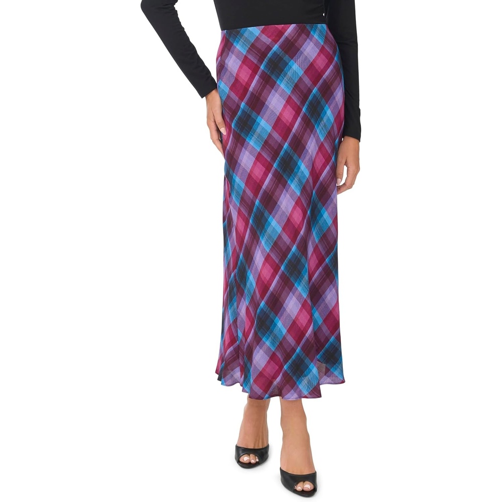 image:imageVince Camuto Womens Plaid Bias Midi SkirtCrisp Merlot