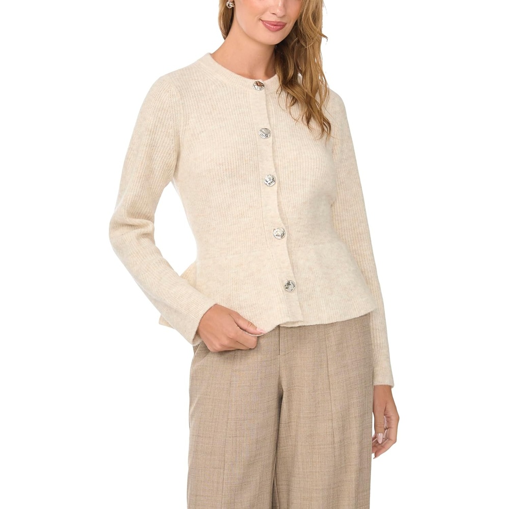 image:imageVince Camuto Womens Short Sleeve Crew Neck Cardigan with PeplumMalted