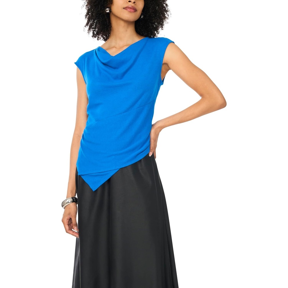 image:imageVince Camuto Womens Short Sleeve Draped Front TopMoroccan Blue