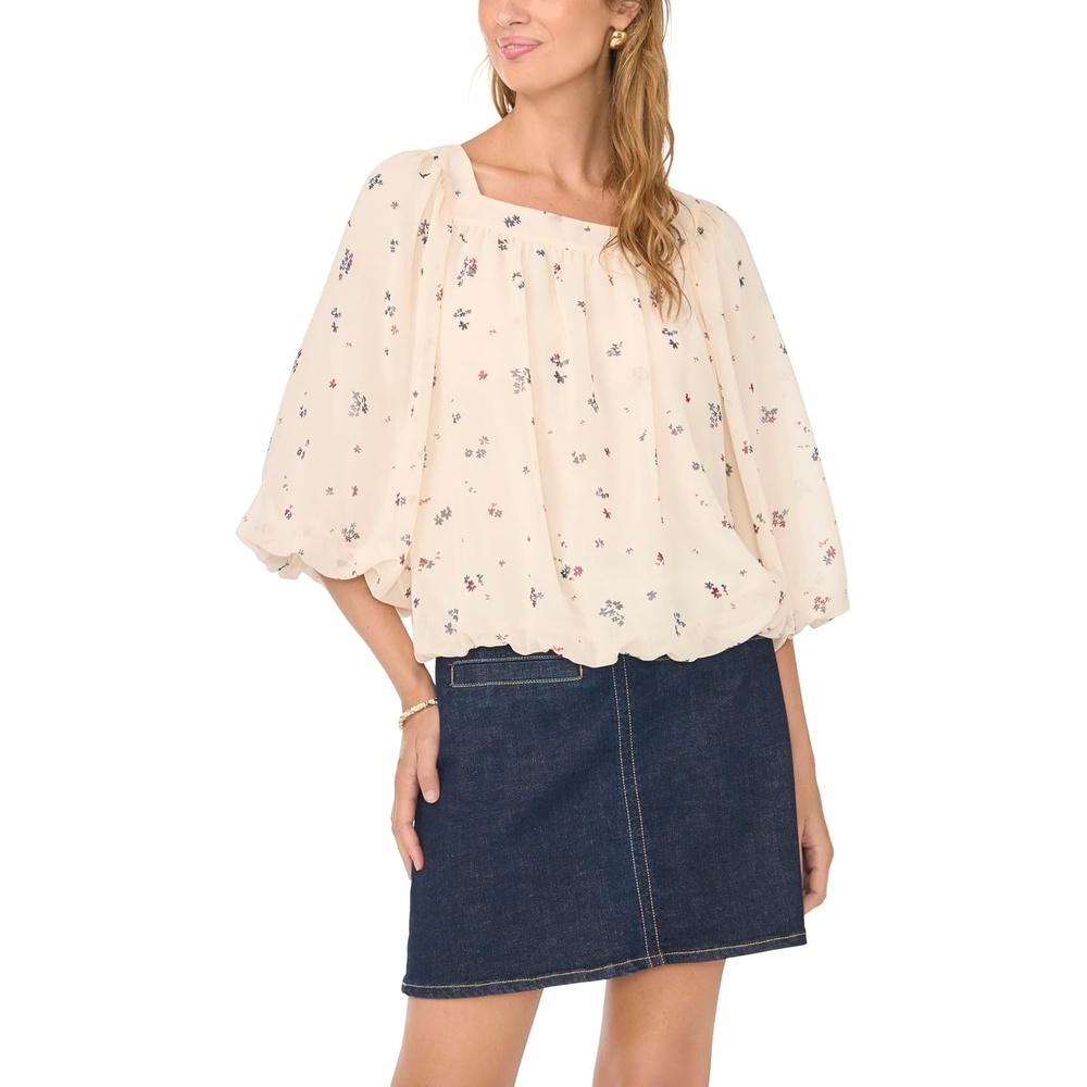 image:imageVince Camuto Womens Square Neck Bubble BlouseSand Drift