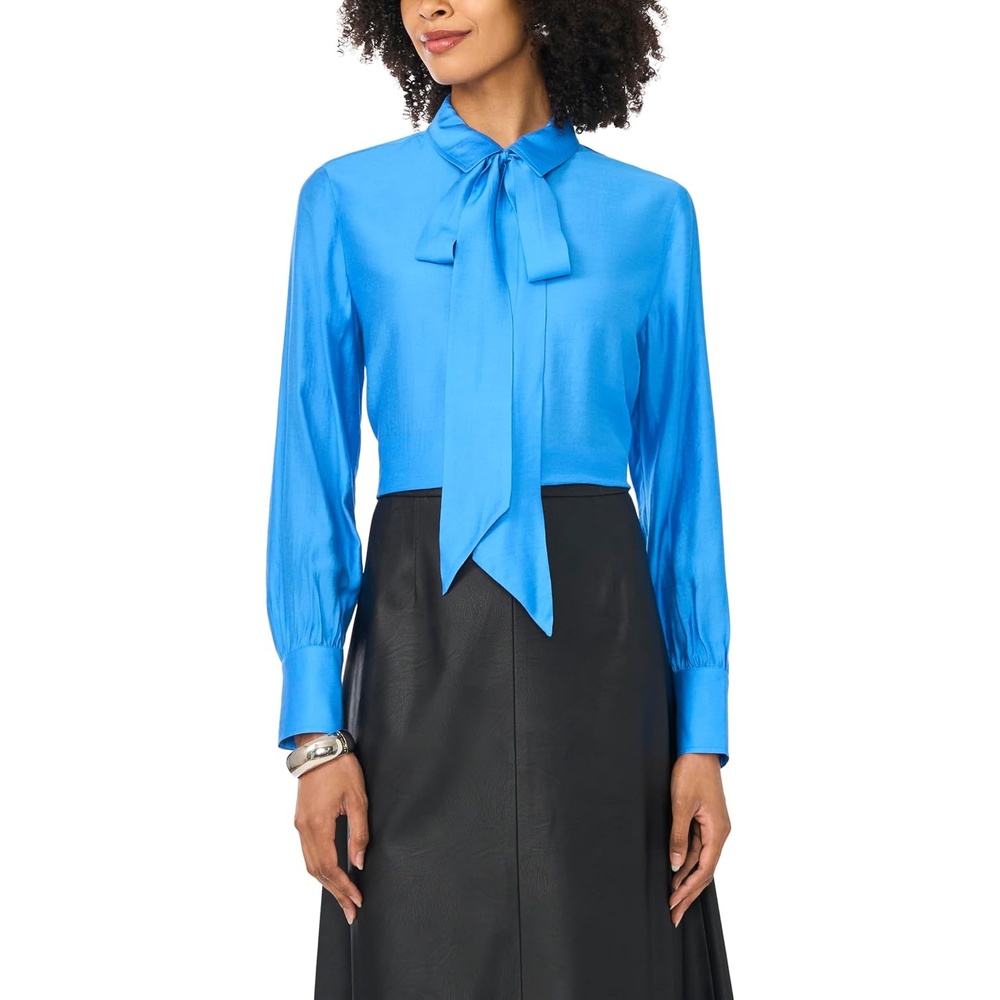 image:imageVince Camuto Womens Tie Neck Long Sleeve Collared ShirtClassic Blue