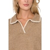 Vince Camuto Women’s Collared Long Sleeve with Tipping Detail Sweater(Taupe)