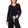 Vince Camuto Women’s Contrast Stitch Long Sleeve V-Neck Sweater(Rich Black)