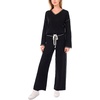 Vince Camuto Women’s Contrast Stitch Long Sleeve V-Neck Sweater(Rich Black)