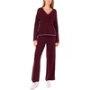 Vince Camuto Women’s Contrast Stitch Long Sleeve V-Neck Sweater(Wine)