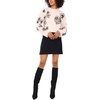 Vince Camuto Women’s Embroidery Long Sleeve Crew Neck Sweater(Sugar Heather)