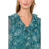 Vince Camuto Women’s Floral Long Sleeve V-Neck Long Flutter Sleeve Top(Deep Emerald)