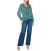 Vince Camuto Women’s Floral Long Sleeve V-Neck Long Flutter Sleeve Top(Deep Emerald)