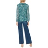 Vince Camuto Women’s Floral Long Sleeve V-Neck Long Flutter Sleeve Top(Deep Emerald)