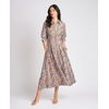 Vince Camuto Women’s Floral Short Sleeve Button Up Shirt Dress with Pleat Darts on Bodice(Denim Navy)