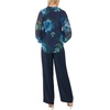 Vince Camuto Women’s Floral Split Neck Long Sleeve Blouse with Smocked Cuff(Rich Navy)