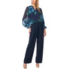 Vince Camuto Women’s Floral Split Neck Long Sleeve Blouse with Smocked Cuff(Rich Navy)