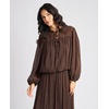 Vince Camuto Women’s Long Sleeve Bubble Hem with Split Neck and Two Tie Top(Rich Chocolate)