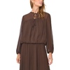 Vince Camuto Women’s Long Sleeve Bubble Hem with Split Neck and Two Tie Top(Rich Chocolate)