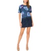 Vince Camuto Women’s Printed Short Sleeve Crew Neck Sweater(Indigo Night)