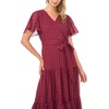Vince Camuto Women’s Short Sleeve Flutter Sleeve Surplice Midi Dress(Crisp Merlot)