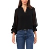 Vince Camuto Women’s Split Neck Long Sleeve Blouse with Smocked Cuff(Rich Black)