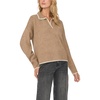 Vince Camuto Women’s Collared Long Sleeve with Tipping Detail Sweater(Taupe)
