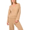 Vince Camuto Women’s Contrast Stitch Long Sleeve V-Neck Sweater(Latte Heather)