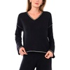 Vince Camuto Women’s Contrast Stitch Long Sleeve V-Neck Sweater(Rich Black)