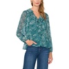 Vince Camuto Women’s Floral Long Sleeve V-Neck Long Flutter Sleeve Top(Deep Emerald)