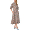 Vince Camuto Women’s Floral Short Sleeve Button Up Shirt Dress with Pleat Darts on Bodice(Denim Navy)