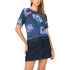 Vince Camuto Women’s Printed Short Sleeve Crew Neck Sweater(Indigo Night)