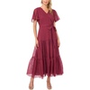 Vince Camuto Women’s Short Sleeve Flutter Sleeve Surplice Midi Dress(Crisp Merlot)