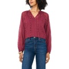 Vince Camuto Women’s Tie Neck Shirring Long Sleeve Peasant Blouse(Crisp Merlot)