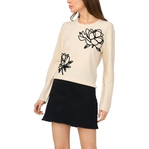 Vince Camuto Women’s Long Sleeve Crew Neck Chenille Embroidery Sweater(Birch)
