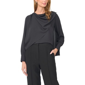 Vince Camuto Women’s Long Sleeve Drape Over Neck and Shoulder Blouse(Rich Black)